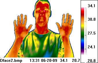 thermogram of face with hands