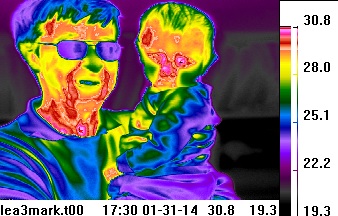 thermal image of man holding
                                baby